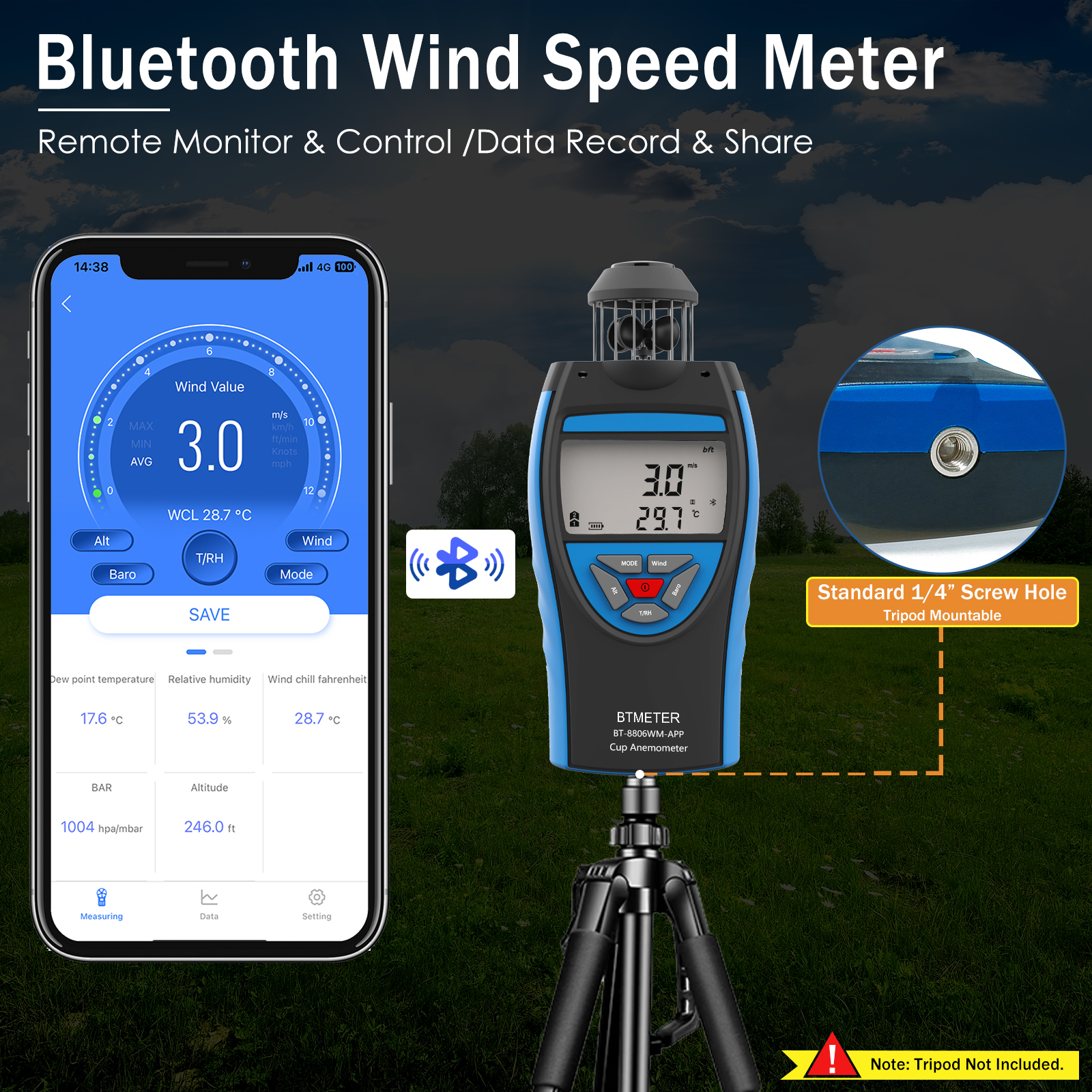 Anemometer Wind Speed - Portable Anemometer With Compass, Measurement Of